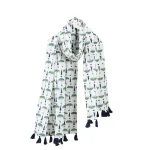 Green Umbrella Print Cotton Scarf Hijab Stole - Image 5