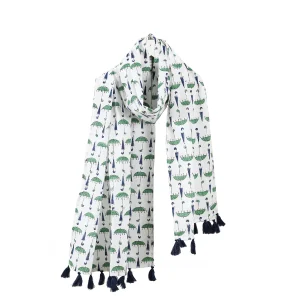 Green Umbrella Print Cotton Scarf Hijab Stole - Image 5
