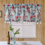 Grey Bird Print Window Kitchen Curtain