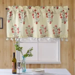 Half Window Kitchen Curtain Beige Floral