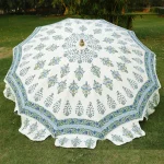Hand Block Blue Floral Printed Big Garden Umbrella