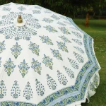 Hand Block Blue Floral Printed Big Garden Umbrella - Image 5