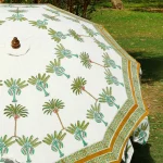 Hand Block Palm Tree Print Garden Umbrella - Image 4