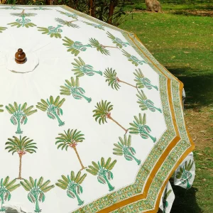 Hand Block Palm Tree Print Garden Umbrella - Image 4
