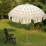 Indian Hand Block Print Floral Garden Umbrella - Image 2
