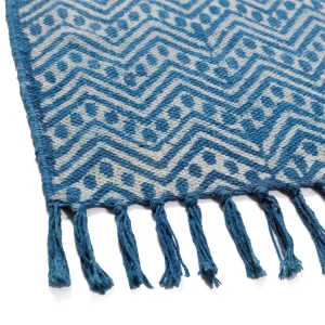 Indian Hand Block Print Indigo Blue Rug 3'x 5' Feet - Image 3