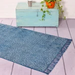 Indian Hand Block Print Indigo Blue Rug 3'x 5' Feet