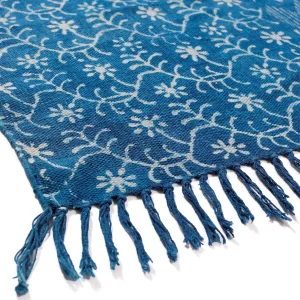Indigo Blue Abstract Printed Cotton Carpet - Image 3