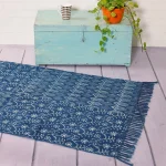 Indigo Blue Abstract Printed Cotton Carpet