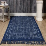 Indigo Blue Block Printed Rug Carpet Cotton Mat