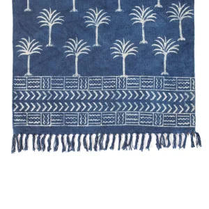 Indigo Blue Palm Tree Printed Cotton Rug / Carpet - Image 4