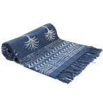 Indigo Blue Palm Tree Printed Cotton Rug / Carpet - Image 3