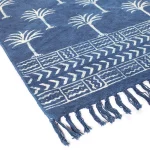 Indigo Blue Palm Tree Printed Cotton Rug / Carpet - Image 2