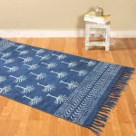Indigo Blue Palm Tree Printed Cotton Rug / Carpet