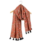 Maroon Beige Hand Block Print Scarf Neck Wraps