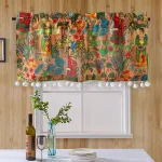 Peach Frida Kahlo Print Half Window Curtain