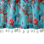 Turquoise Hand Block Bird Print Half Curtain - Image 2