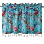 Turquoise Hand Block Bird Print Half Curtain