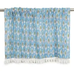 Turquoise Leaf Print Cotton Curtains Decor Pom Pom Lace