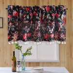 Black Bird Print Cotton Kitchen Curtain 40"x18"