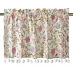 White Floral Print Cotton Kitchen Curtain 40"x18" - Image 2