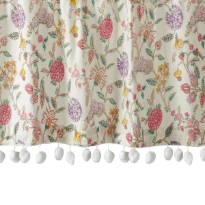 White Floral Print Cotton Kitchen Curtain 40"x18" - Image 3