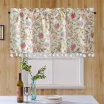 White Floral Print Cotton Kitchen Curtain 40"x18"
