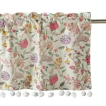 White Floral Print Cotton Kitchen Curtain 40"x18" - Image 4