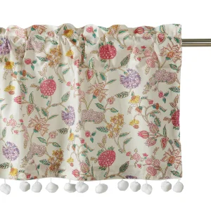 White Floral Print Cotton Kitchen Curtain 40"x18" - Image 4