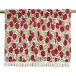 White Maroon Floral Print Cotton Kitchen Curtain