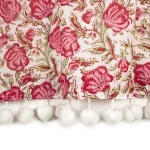 White Pink Floral Print Kitchen Curtain With Pom Pom Lace - Image 3