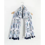 Blue Fish Printed Pure Cotton Hijab Neck Wraps Scarf