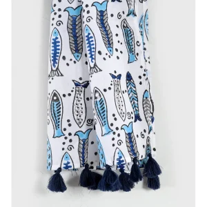 Blue Fish Printed Pure Cotton Hijab Neck Wraps Scarf - Image 4
