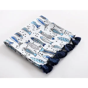Blue Fish Printed Pure Cotton Hijab Neck Wraps Scarf - Image 5