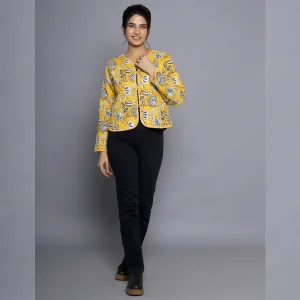 Beautiful Yellow Floral Print Quilted Jacket - Image 9