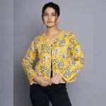 Beautiful Yellow Floral Print Quilted Jacket - Image 3