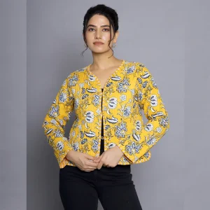 Beautiful Yellow Floral Print Quilted Jacket - Image 3