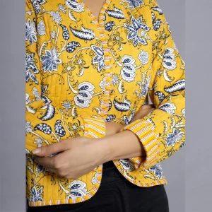 Beautiful Yellow Floral Print Quilted Jacket - Image 6