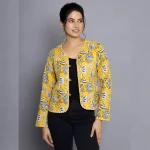 Beautiful Yellow Floral Print Quilted Jacket - Image 2