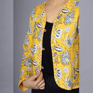 Beautiful Yellow Floral Print Quilted Jacket - Image 4