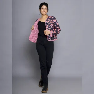 Black & Pink Floral Women Long Sleeves Jacket - Image 8