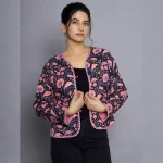 Black & Pink Floral Women Long Sleeves Jacket