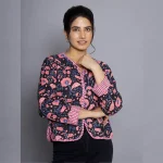Black & Pink Floral Women Long Sleeves Jacket - Image 4