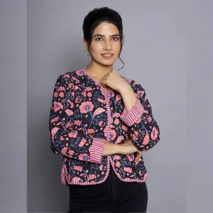 Black & Pink Floral Women Long Sleeves Jacket - Image 4