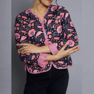 Black & Pink Floral Women Long Sleeves Jacket - Image 5