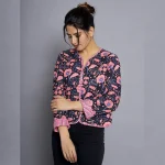 Black & Pink Floral Women Long Sleeves Jacket - Image 6