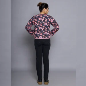 Black & Pink Floral Women Long Sleeves Jacket - Image 7