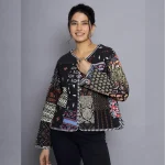 Black Reversible Patchwork Quilted Cotton Jacket - Image 2