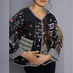 Black Reversible Patchwork Quilted Cotton Jacket - Image 4
