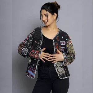 Black Reversible Patchwork Quilted Cotton Jacket - Image 5